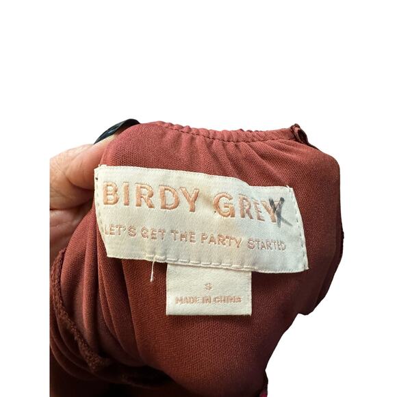 Burgundy Flowing Formal Birdy Gray Gown with Romantic Flouncy Ruffle Sleeve Bow - Picture 2 of 11